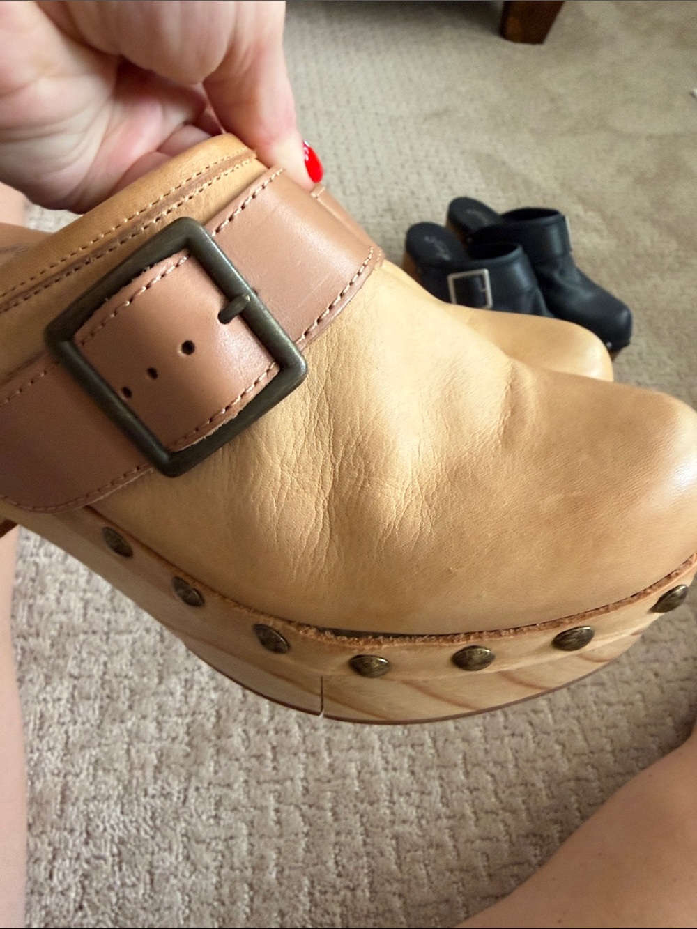 Free People Leather Buckle Clog Mules - selling 2 pair-black and tan - Picture 4 of 7